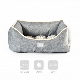 Ohana Athens Square Linen Fur-Lined Medium Grey Dog Bed