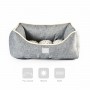 Small Grey Dog Bed OHANA Athens Square Linen Fur-lined