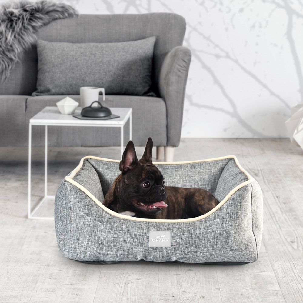 Ohana Athens Square Linen Fur-Lined Medium Grey Dog Bed