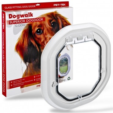 Dogwalk Glass Fitting Dog Door - White - G-DDW