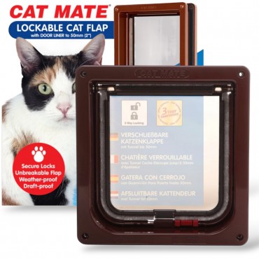 Cat Mate Lockable Cat Flap with Door Liner to 50mm Brown (2 inches) - 234B