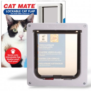 Cat Mate Lockable Cat Flap with Door Liner to 50mm White (2 inches) - 234W