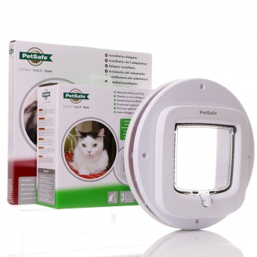 Manual 4-Way Locking Cat Flap With Glass Cat Flap And Adaptor
