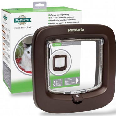 PetSafe Manual Brown 4-Way Locking Cat Flap – Secure & Easy-to-Install Cat Door