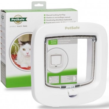 PetSafe Manual White 4-Way Locking Cat Flap – Secure & Easy-to-Install Cat Door