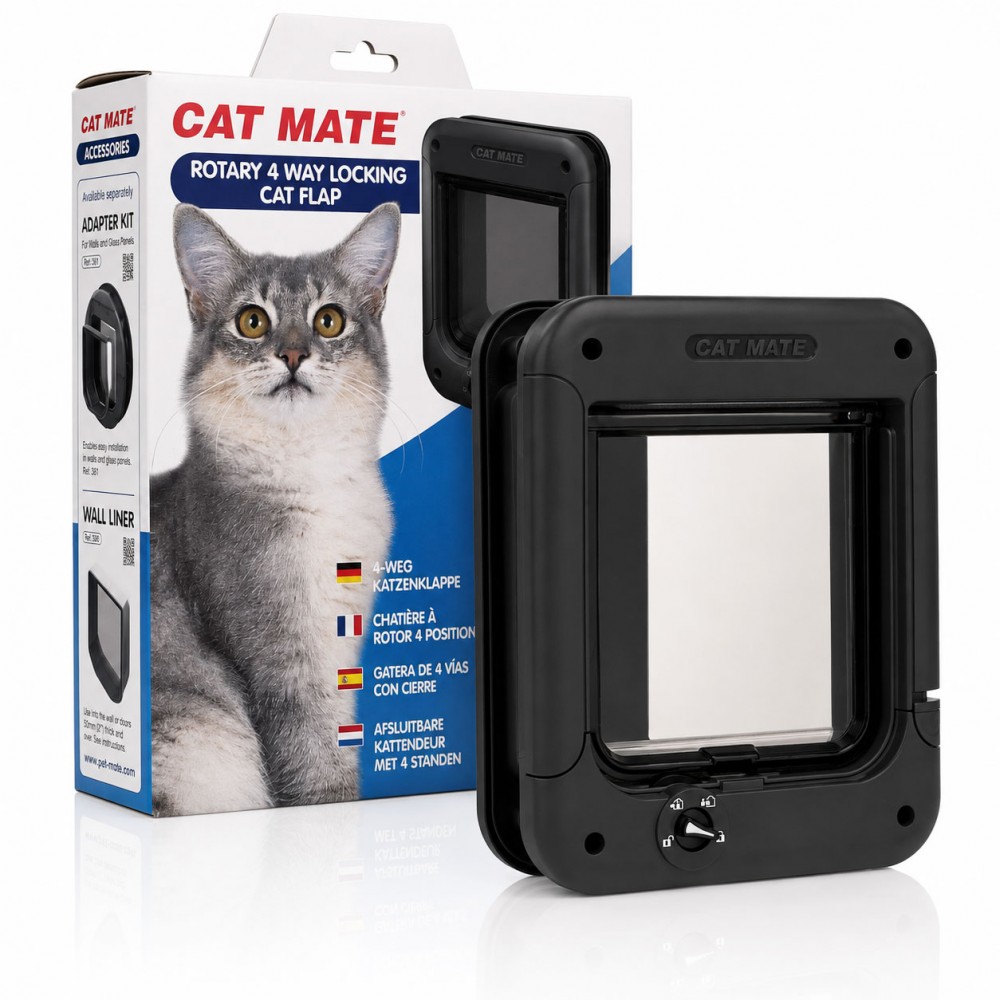 Cat Mate Rotary 4-Way Locking Cat Flap – Black (Model 358BK)