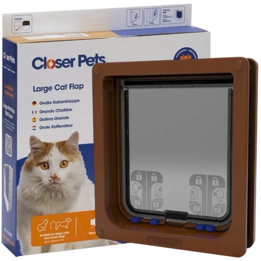 Cat Mate Large Cat Flap – 4-Way Lock, Brown | Secure & Weatherproof 221B