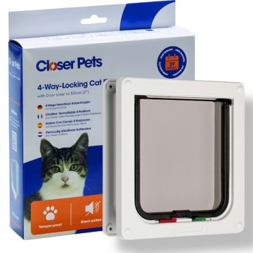 Cat Mate 4-Way-Locking Cat Flap with Door Liner to 50mm (2 inches) – White - 235W