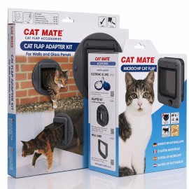 Cat Mate Microchip 360 Grey Cat Flap and Adapter For Glass