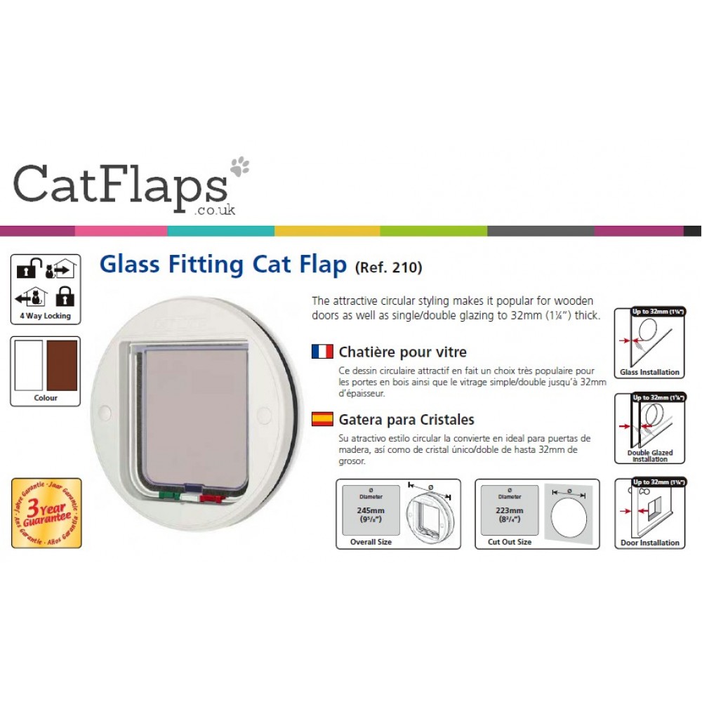Catmate 210 Glass Fitting 4 Way Locking Cat Flap