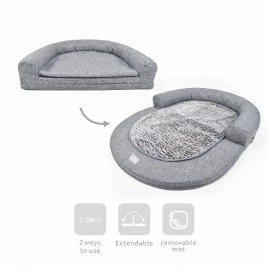 OHANA Athens Linen Bolster 2-in-1 Small Grey Dog Bed