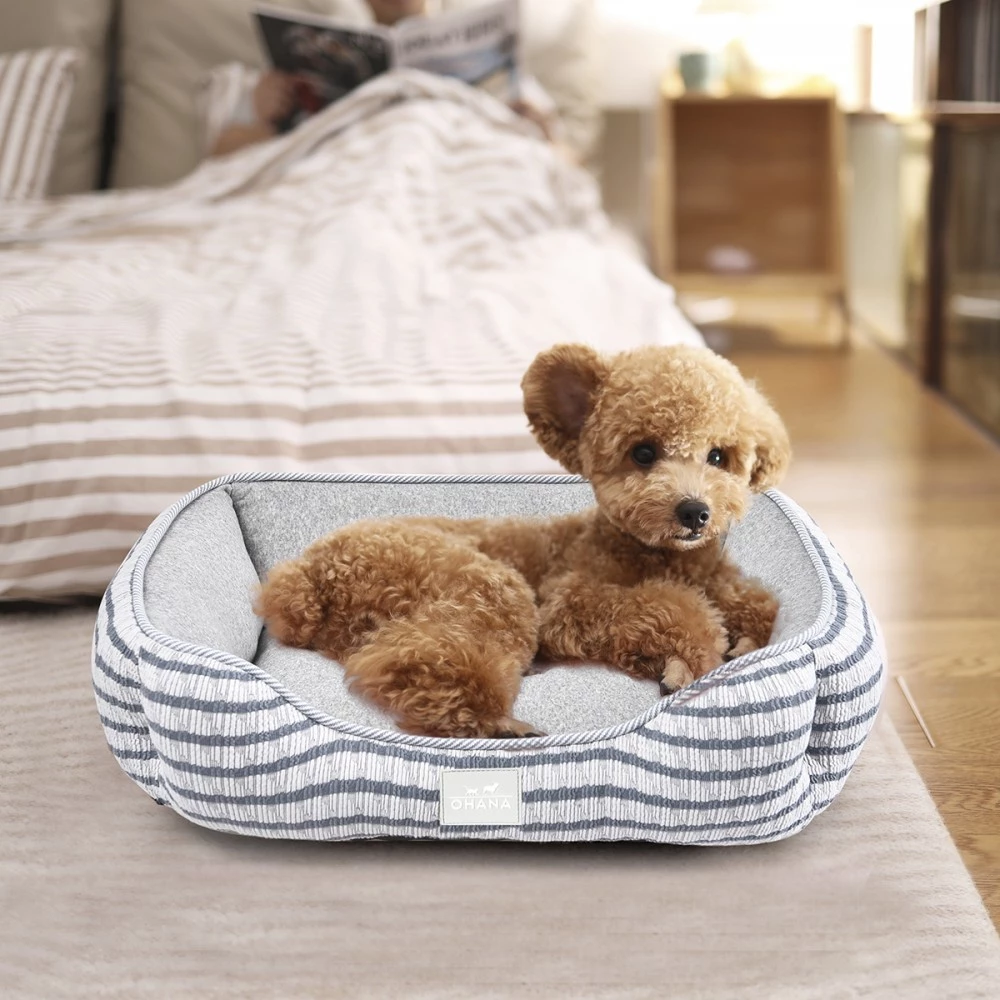 Puppy Bed OHANA Florence Square Blue Stripe Medium 
