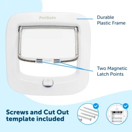 PetSafe Manual White 4-Way Locking Cat Flap – Secure & Easy-to-Install Cat Door