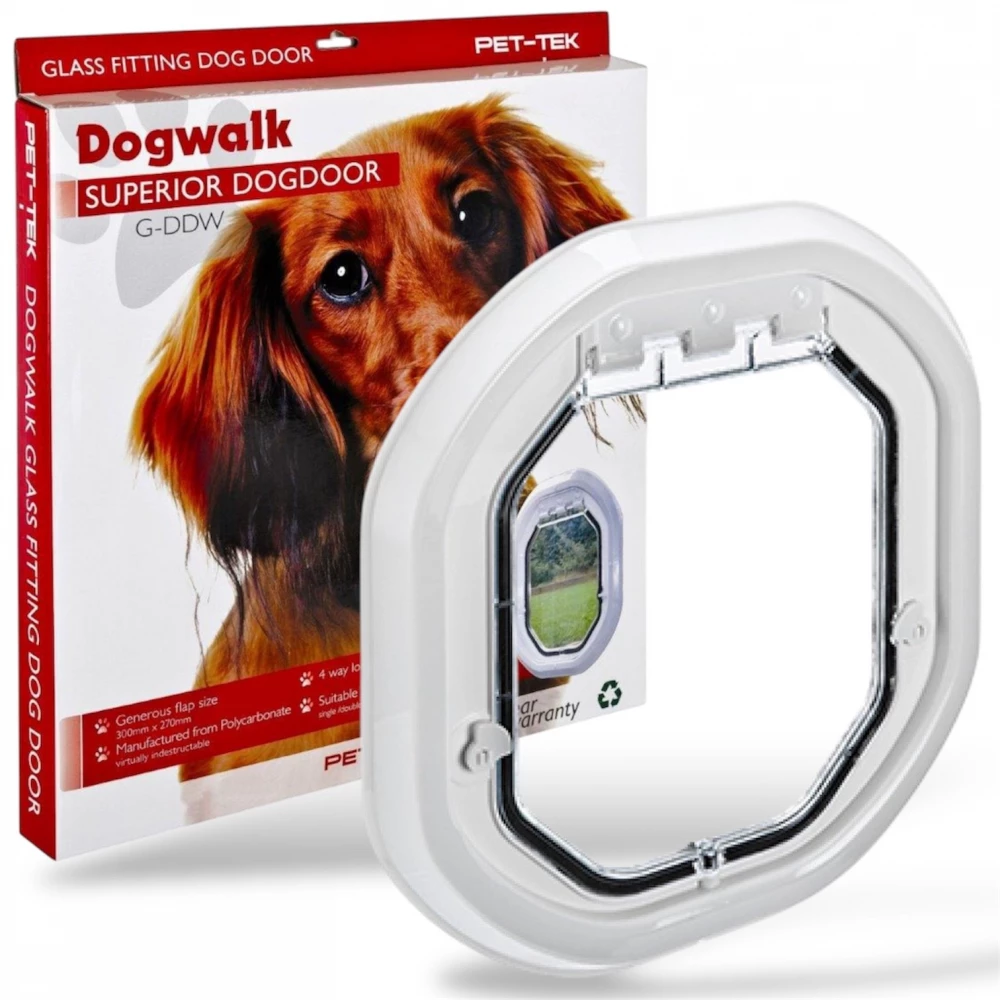 Dogwalk Glass Fitting Dog Door - White - G-DDW