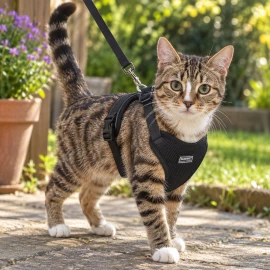 Black Cat Harness & Lead Set – Adjustable Escape-Resistant Walking Harness – Medium