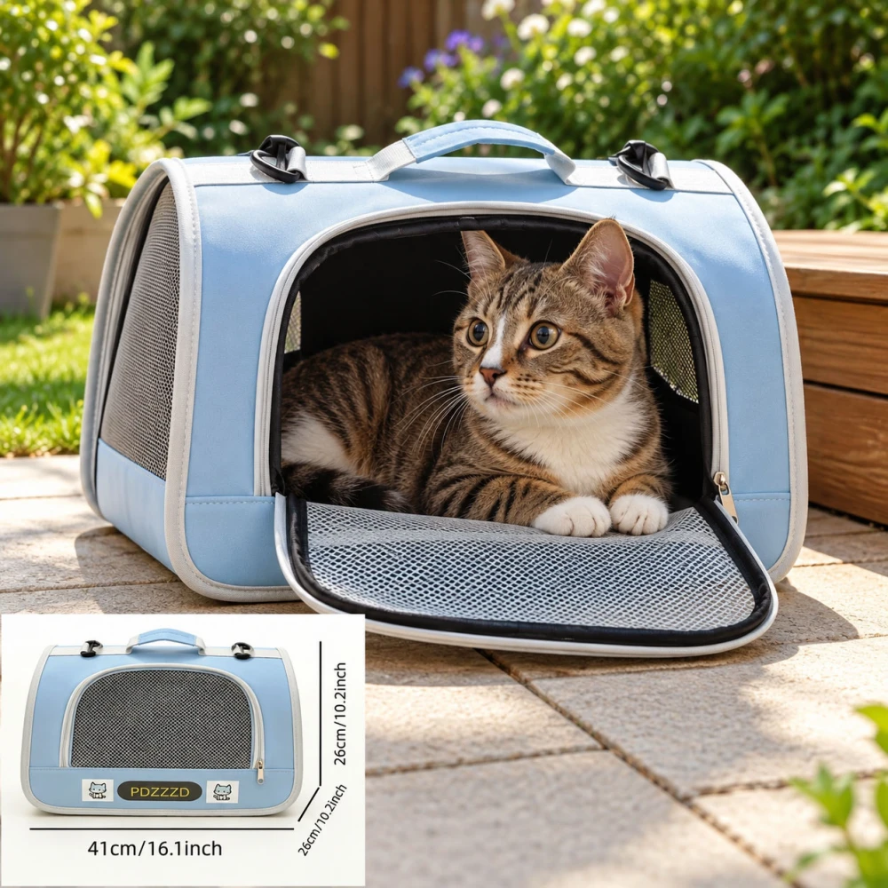 Light Blue Soft Cat Carrier – Foldable Mesh Pet Travel Bag 41cm