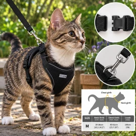 Black Cat Harness & Lead Set – Adjustable Escape-Resistant Walking Harness – Medium