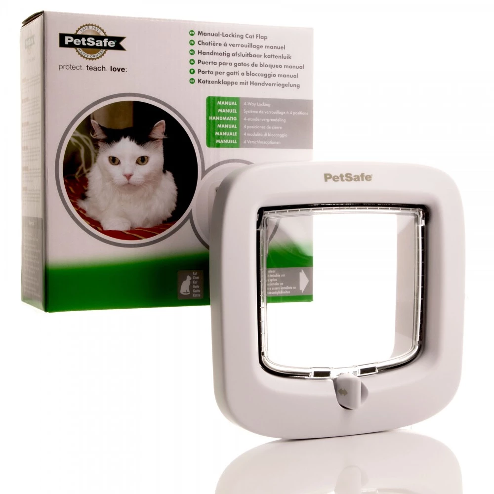 PetSafe Manual White 4-Way Locking Cat Flap – Secure & Easy-to-Install Cat Door