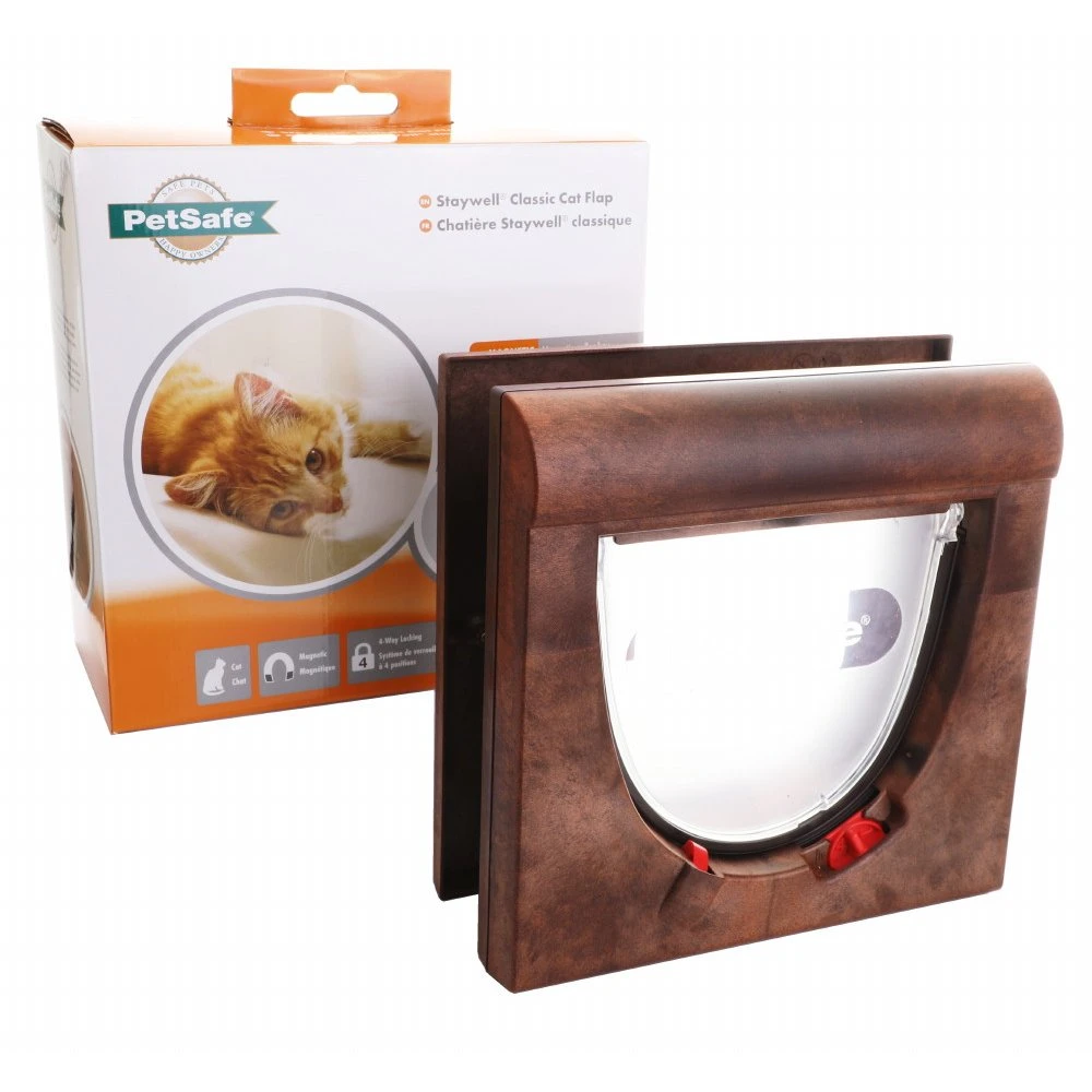 Magnetic Cat Flap Brown 224mm x 224mm – 4-Way Locking, Weather-Resistant & Secure Access