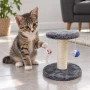 Mini Kitten Scratching Post with Two Hanging Toys – Grey