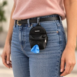 TAGOON Mini Dog Treat Pouch with Poo Bag Holder – Black