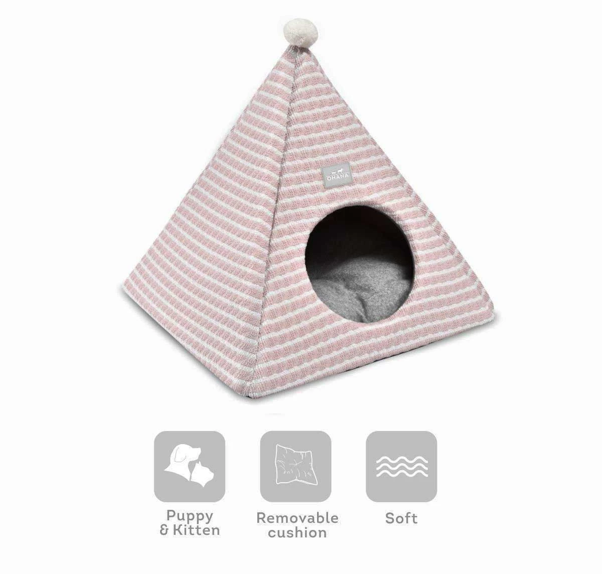 Ohana Florence Pink Teepee Cat Bed Ohana Florence pink striped teepee cat tent bed with removable cushion