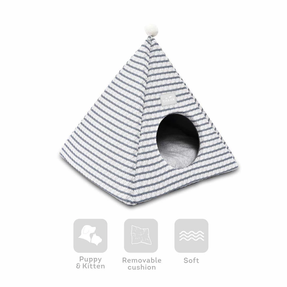 Ohana Florence blue striped teepee cat tent bed with removable cushion