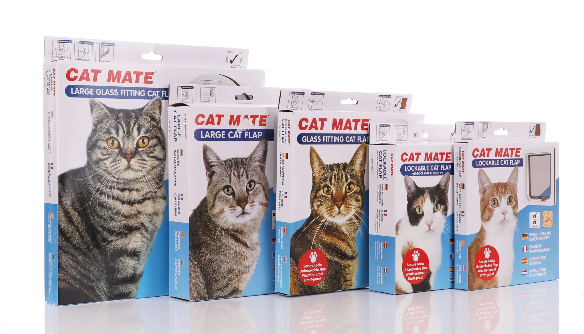 Cat Mate Cat Flap Range Cat Mate cat flap range in white and brown with small medium and large pet doors