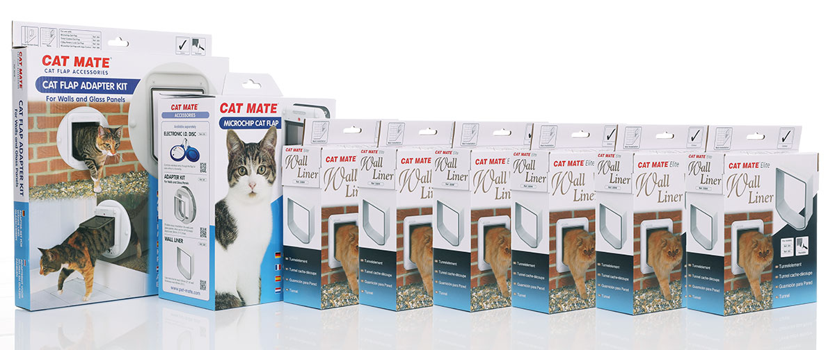Cat Mate microchip cat flap wall kit with six tunnel extensions and wall adaptor