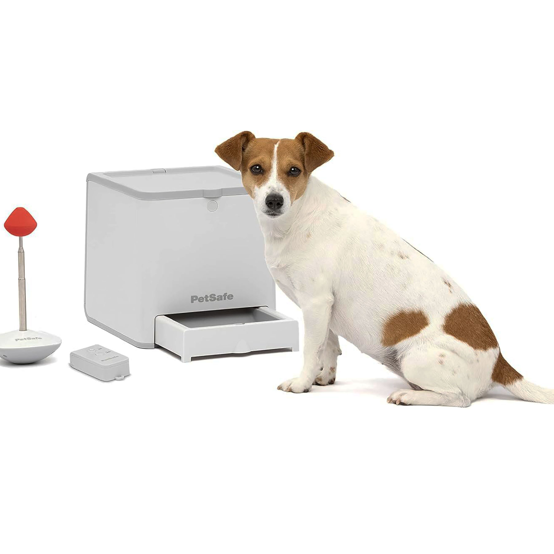 Great training tool that allow you to use a remote to provide a treat when your dog deserves it.